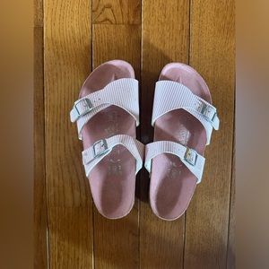 Birkis pink and white stripe sandal